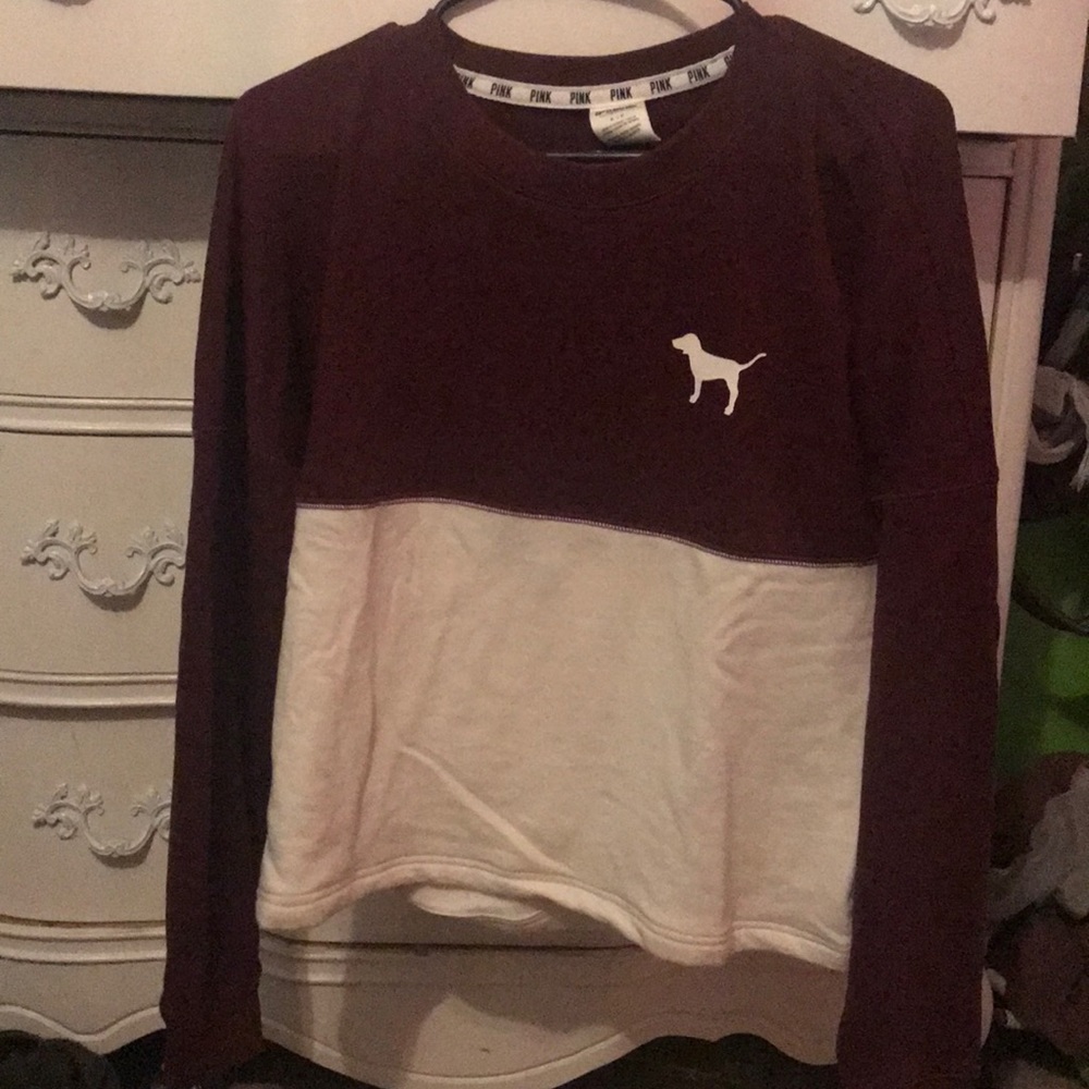 PINK Maroon and white varsity shirt